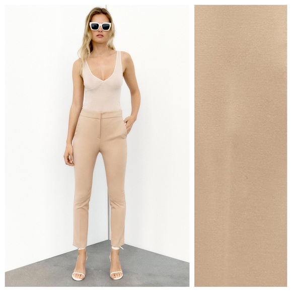 NWT. Zara Tan Jogger Mid-Waist Skinny Trousers. Size M. - Picture 1 of 10